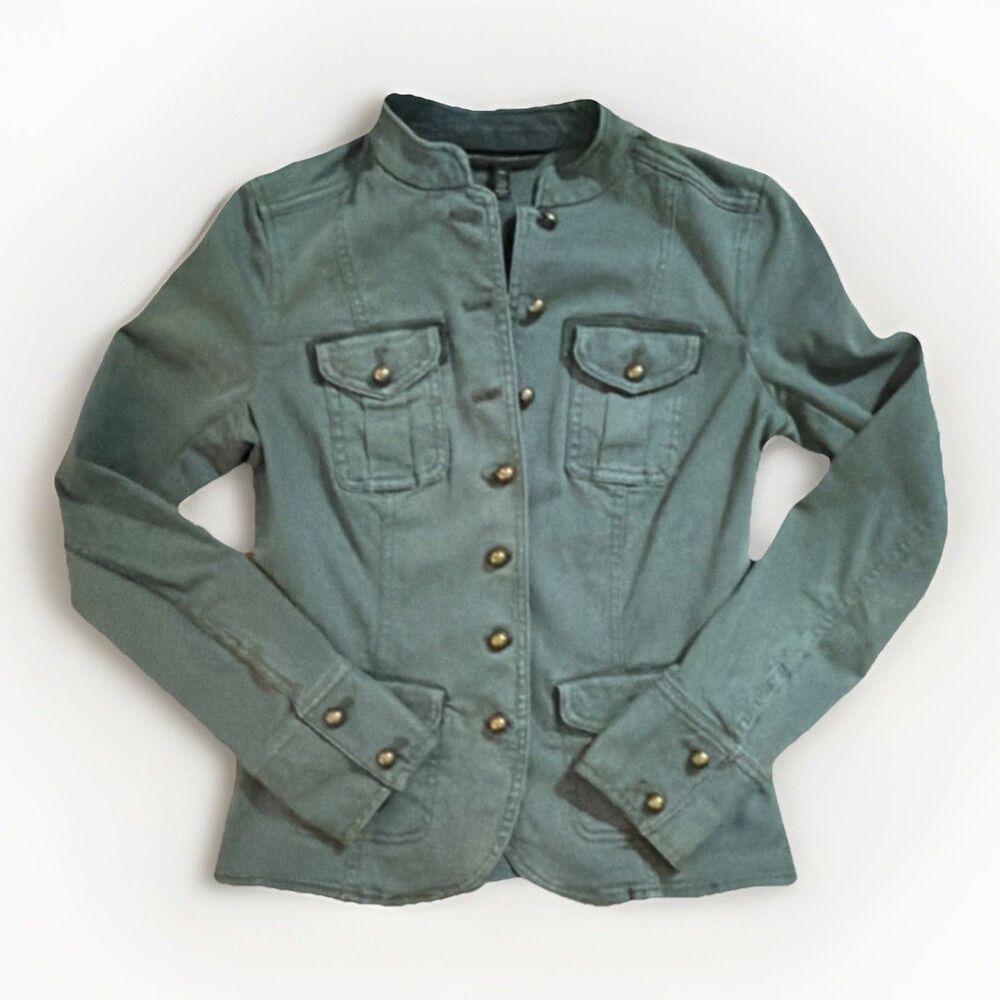 WHITE HOUSE BLACK MARKET x  Green Military Jacket Button Front Pockets Slim 00